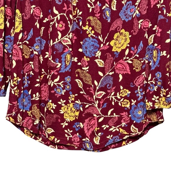 Lucky Brand Embroidered Floral Burgundy Long Sleeve Bohemian Lightweight Blouse - Picture 7 of 10